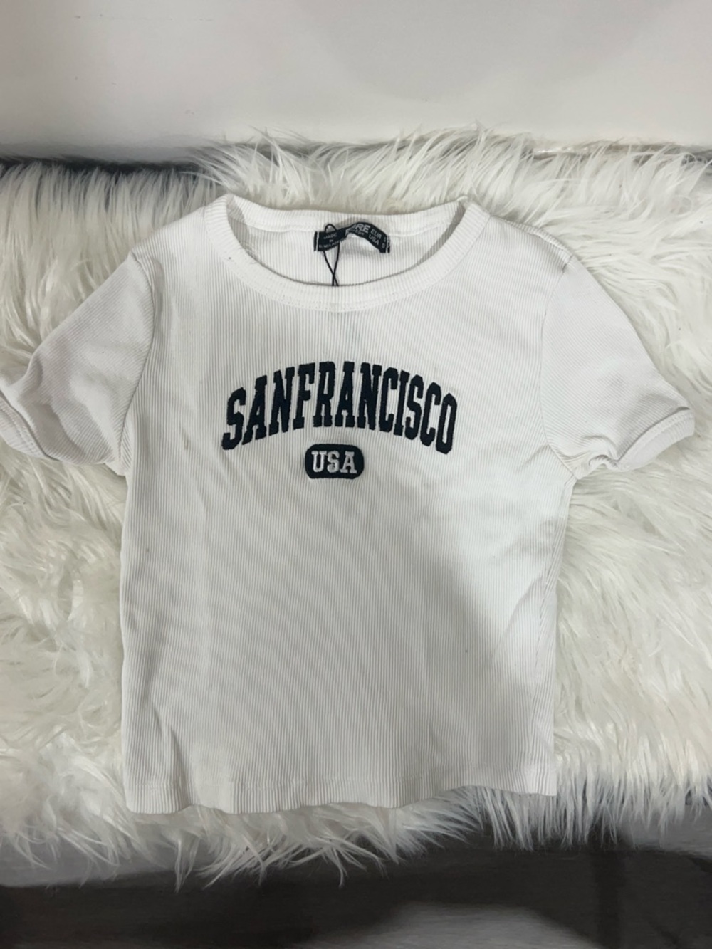 Kids White 'San Francisco USA' Ribbed Short Sleeve Tee